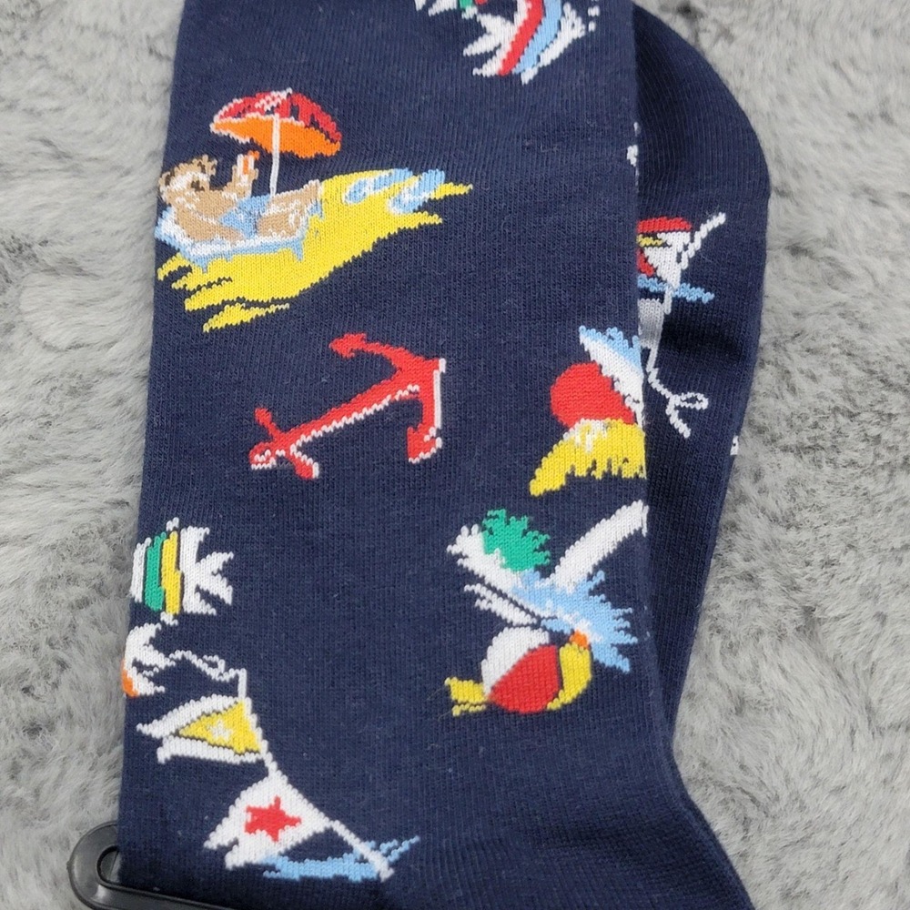 Polo Ralph Lauren Socks Mens 10-13 Navy Beach Vacation Bear Fish Crew Mid Calf - Picture 4 of 5